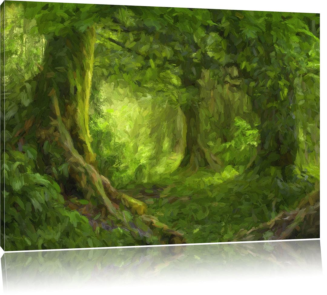 Pixxprint Dschungel im Regenwald als Leinwandbild/Grösse: 100x70 cm/Wandbild/Kunstdruck/fertig bespa