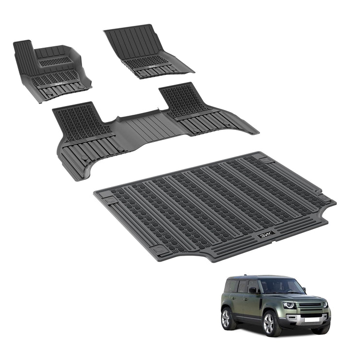 3W für Land Rover Defender 110 5 Sitze L663 2020-2026 Fussmatten und Kofferraumwanne, TPE Allwetter