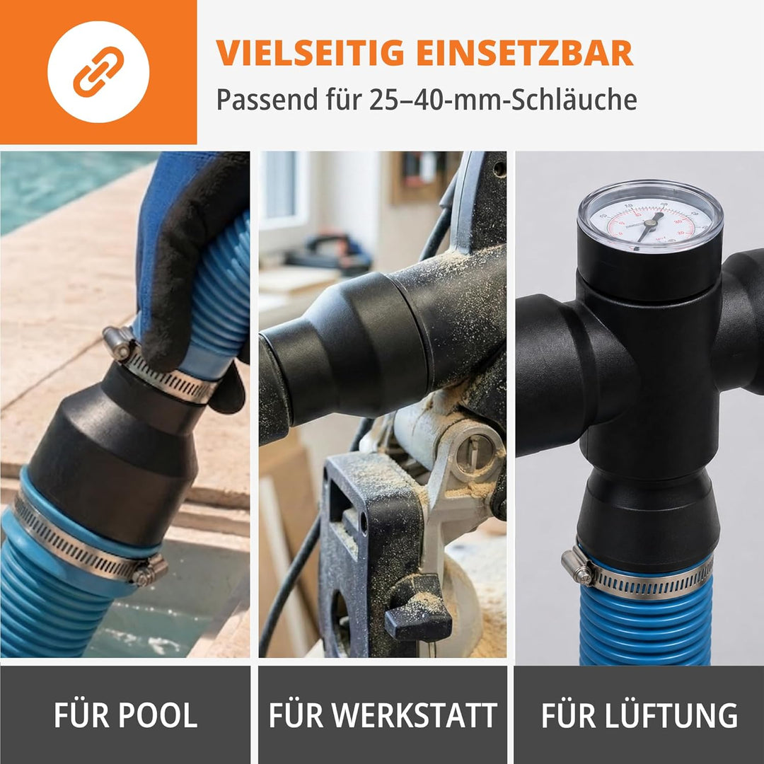 WFix Individueller Schlauchadapter nach Mass (25-40mm) – Konfigurierbares Reduzierstück für Werkstat