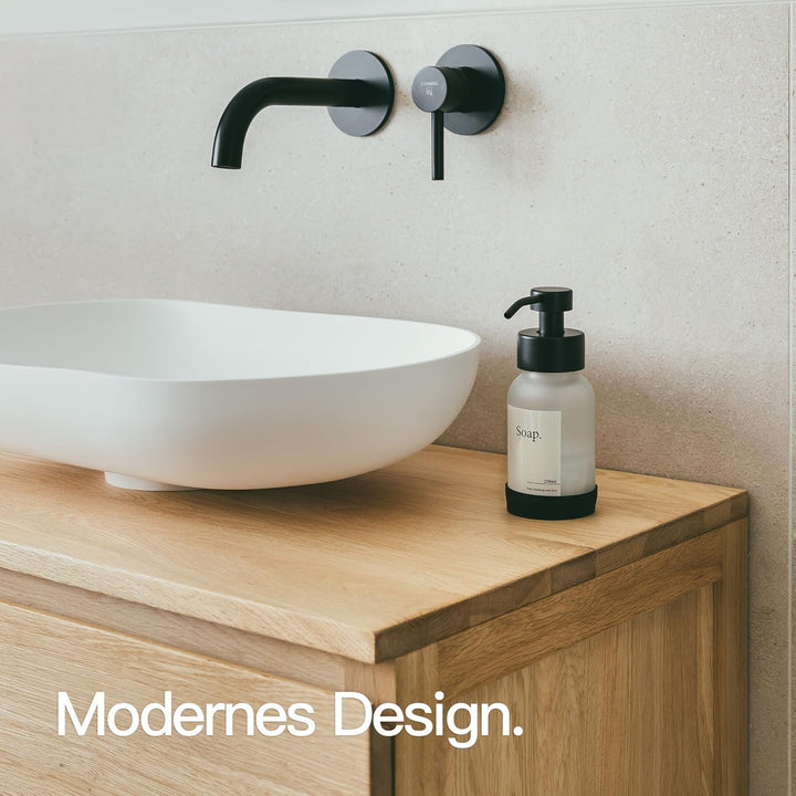 Designfabrik Hamburg | Glas Seifenspender Bad | Edelstahl-Pumpspender für Flüssigseife | Spülmittels