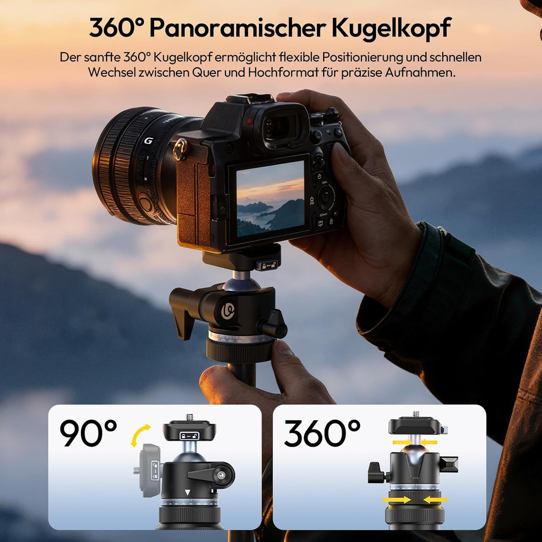 ULANZI MT93 Universelles 1/4'' Kamera Stativ Lichtstativ [Automatisch Ausklappend] 160cm Alu, Uka Sc