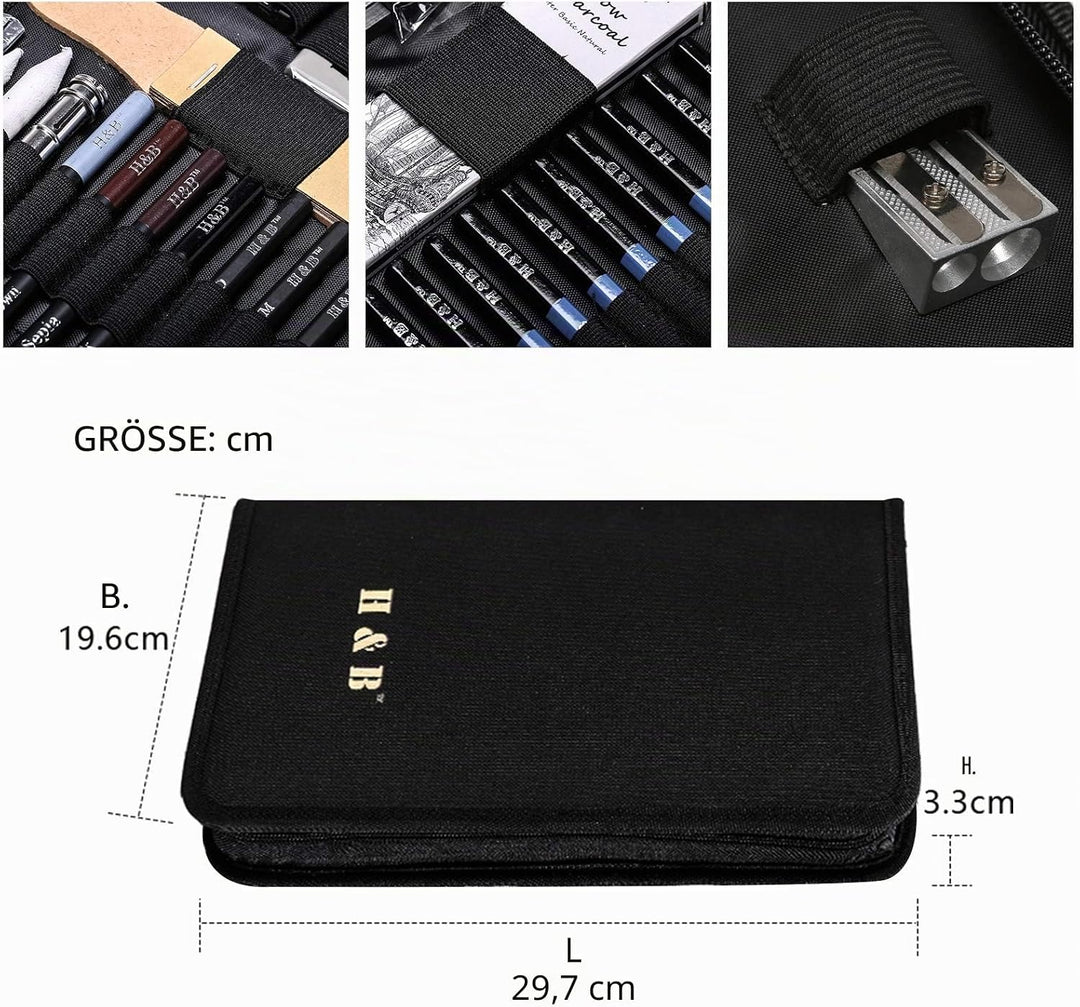 H & B 40 Stück Bleistifte Skizzierstifte Set Skizzieren und Zeichnen Professionelle Art Set mit Grap