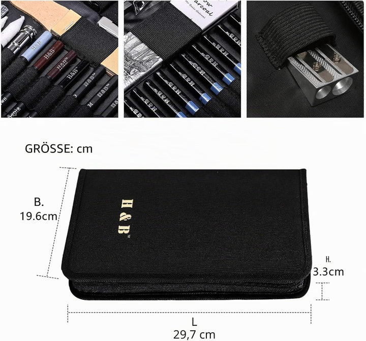 H & B 40 Stück Bleistifte Skizzierstifte Set Skizzieren und Zeichnen Professionelle Art Set mit Grap
