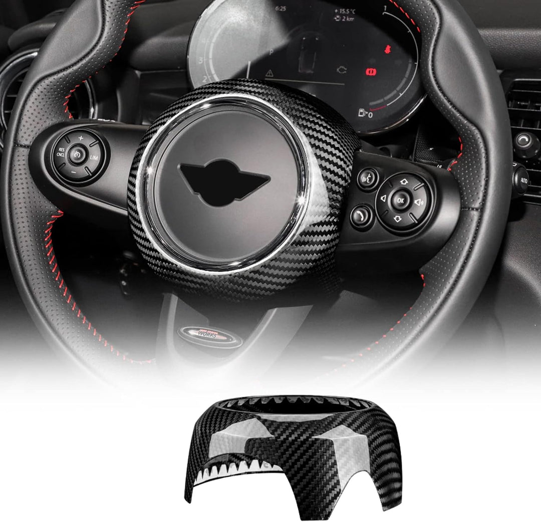 KUNGKIC Kohlefaser Auto-Lenkrad-Airbag Abdeckung Aufkleber Dekorative für Mini Cooper Clubman F55 F5