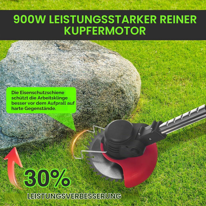 Rasentrimmer mit Akku 21V, Elektrischer Rasentrimmer mit 3 Messertypen, Freischneider akku, 2x2000mA