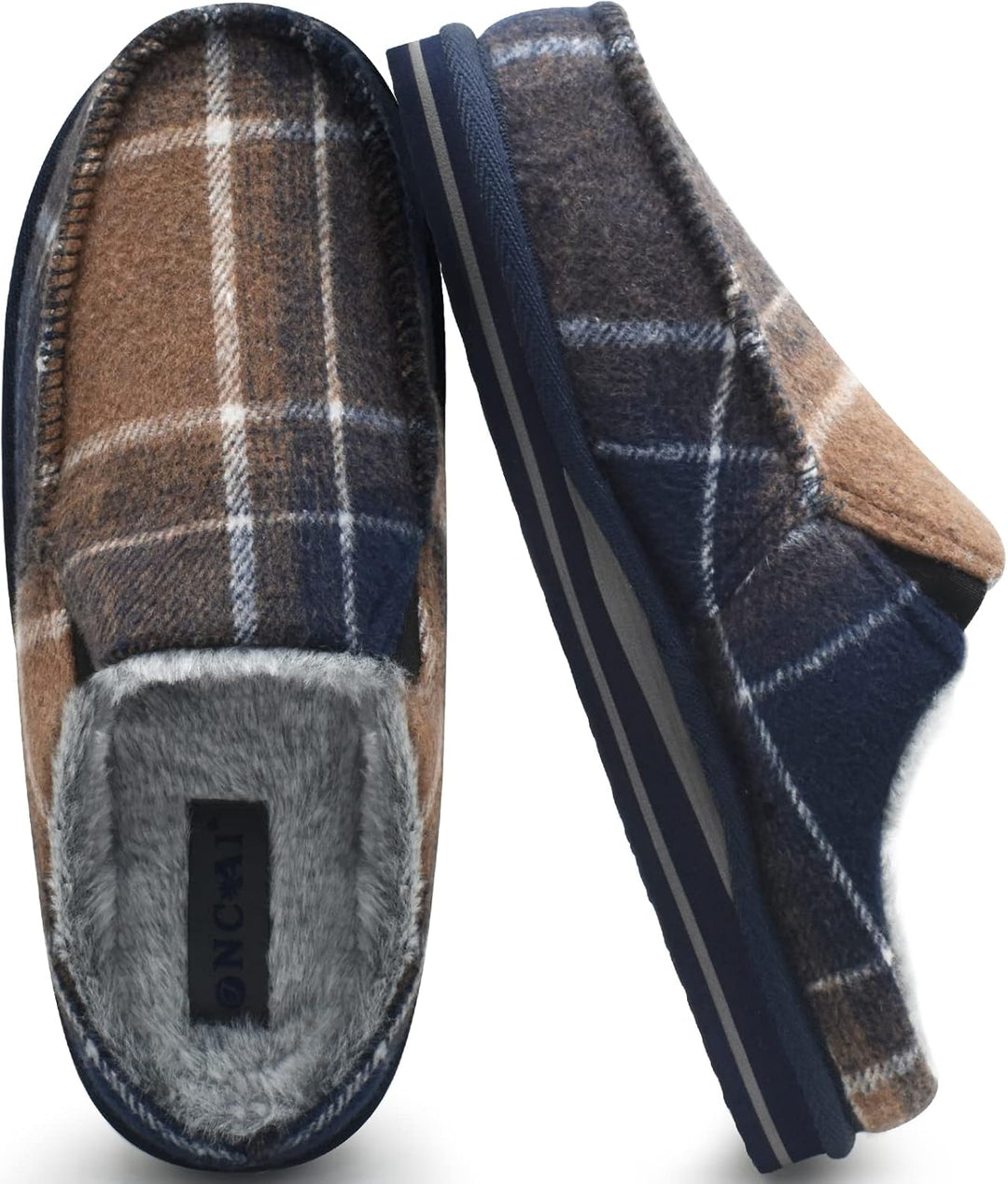 ONCAI Hausschuhe Herren Komfort Pantoffeln Plüsch Streifen Hüttenschuhe Wärme Cord Flauschig Slipper
