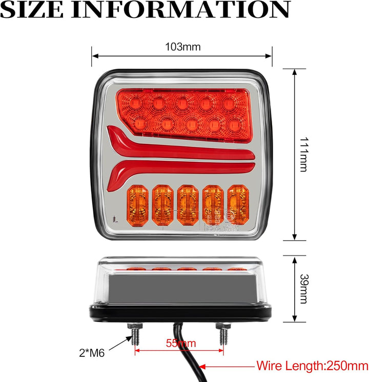 12/24 V 2 Stück LED-Anhänger-Rückleuchten, wasserdichter Bremspositionsleuchte, dynamischer Blinker,