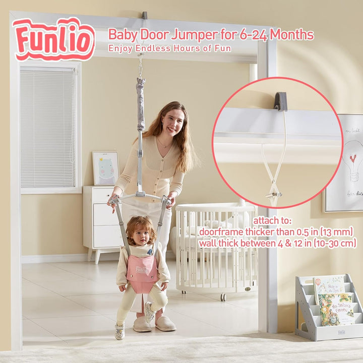 FUNLIO 2-in-1 Baby-Türspringer mit Türklemme und Laufgurt für 6-24 Monate. Stabiler Sprungmechanismu