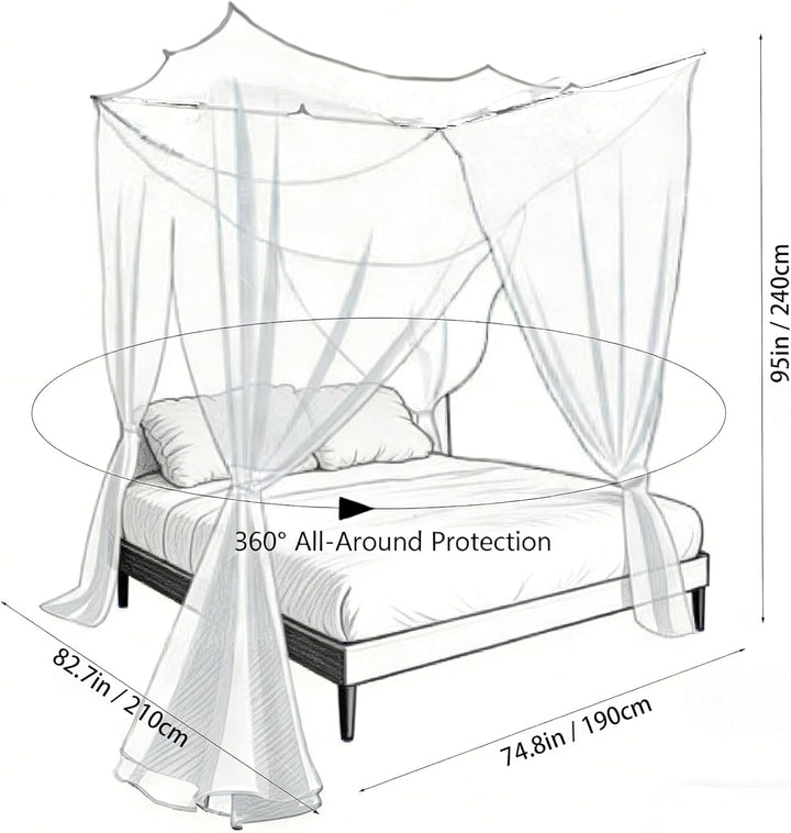 Moskitonetz für Einzel- und Doppelbett – Schwarz Betthimmel mit 4 Ecken(190×210×240 cm), mit Aufhäng