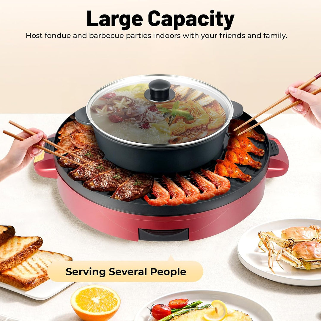 2 in 1 Hotpot und Raclette grill, Hot Pot Elektrischer, Heizelement aus Edelstahl, Korean BBQ Grill,