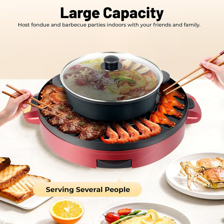 2 in 1 Hotpot und Raclette grill, Hot Pot Elektrischer, Heizelement aus Edelstahl, Korean BBQ Grill,