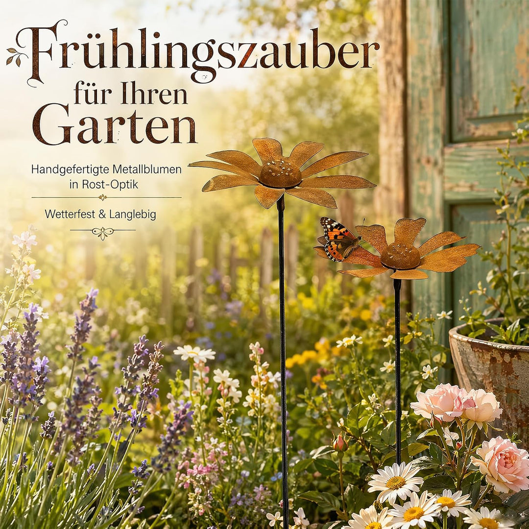 2er Set Rost Deko für Garten Cortenstahl Gartenstecker Metall Blume Mohn Teleopea Gartendeko Rost Ra