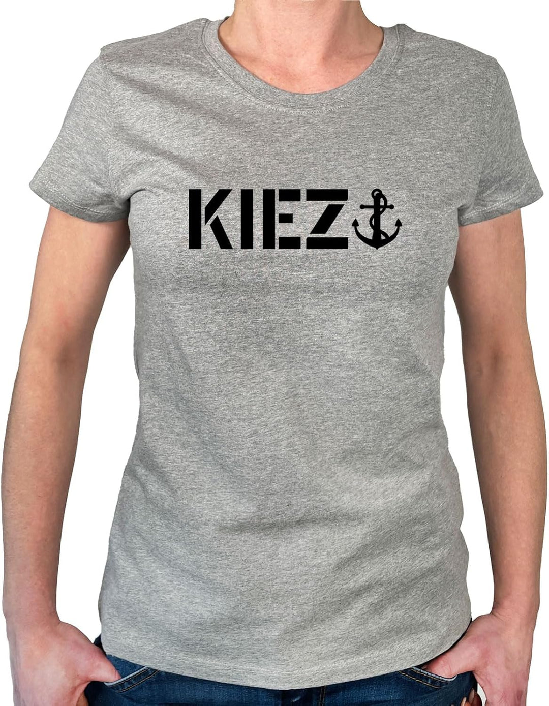 huuraa Damen T-Shirt Kiez Anker Schriftzug Bio Baumwolle Fairtrade Oberteil Grösse XS-XXL mit Motiv