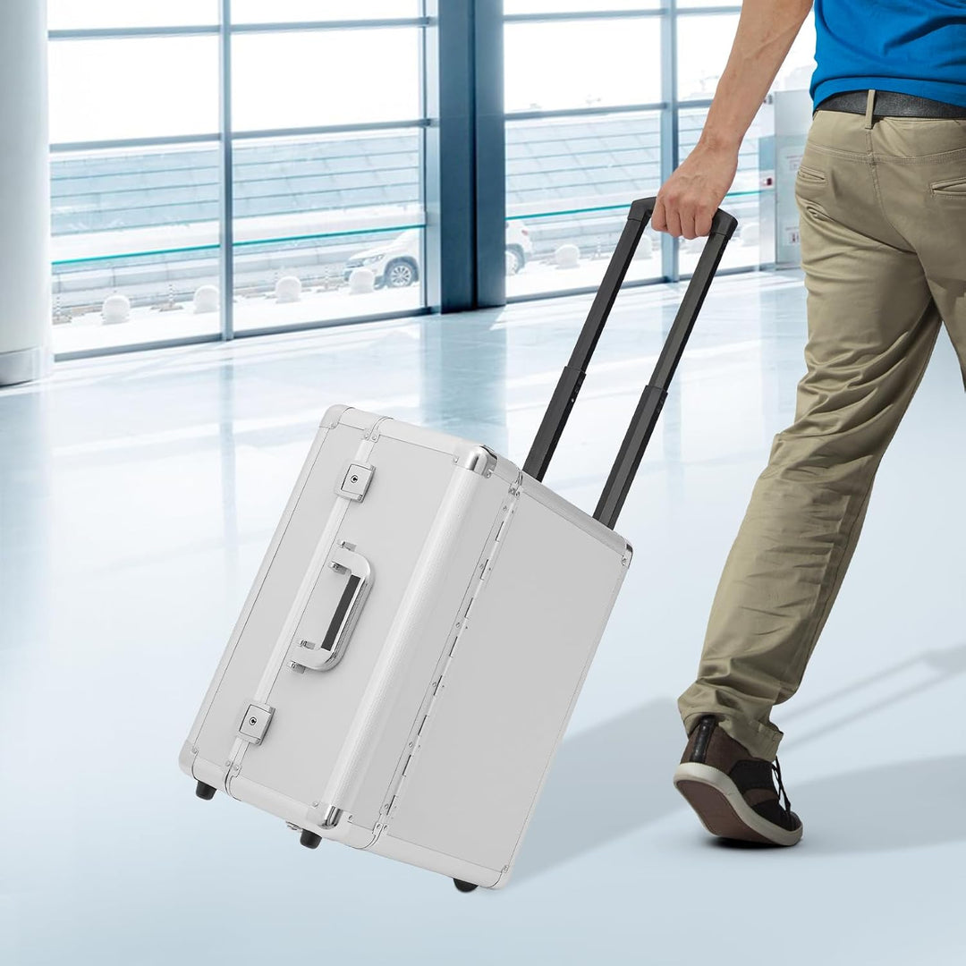 Aktenkoffer mit Rollen,Trolley aus Aluminium mit Teleskopstange und Schloss, Pilotenkoffer Businessk