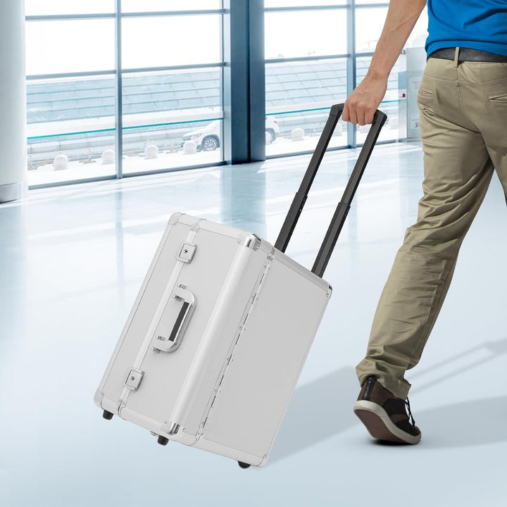 Aktenkoffer mit Rollen,Trolley aus Aluminium mit Teleskopstange und Schloss, Pilotenkoffer Businessk