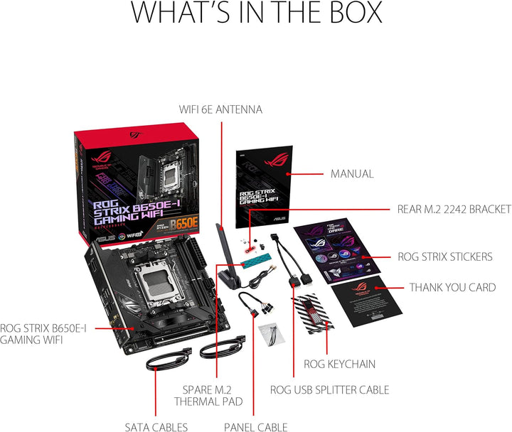 ASUS ROG STRIX B650E-I GAMING WIFI Mainboard Sockel AMD AM5 (Ryzen 7000, Mini-ITX, DDR5 Speicher, 10
