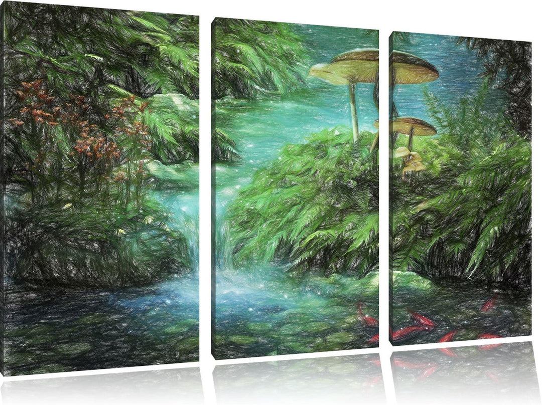 Pixxprint magischer Märchenwald als Leinwandbild/Grösse: 3 Teilig (120x80) / Wandbild/Kunstdruck/fer