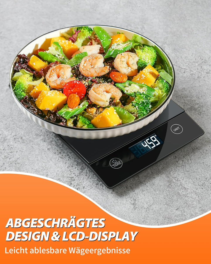 Küchenwaage Digitale mit LCD-Display und Tara-Funktion, Präzise 1g Messung zum Backen und Kochen, Gl