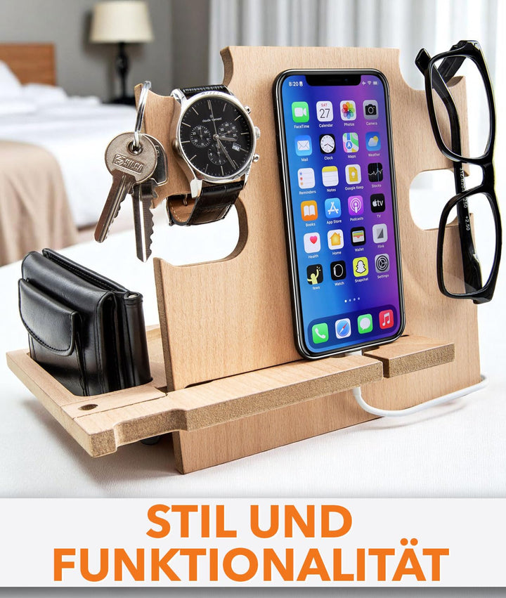 Dockingstation, Smartphone-Ständer - Nachttischhalter aus Holz, Natural Farbe
