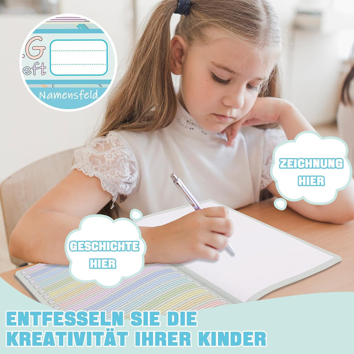 jiawaggag 10 StückGeschichtenheft 2. Klasse Din A4 2G Schreibheft Lineatur 2 Farbig Liniert für Schr
