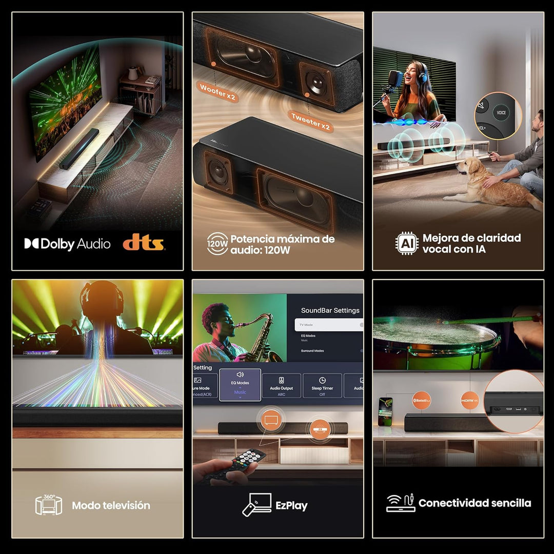 Hisense HS1000, 2.0 Kanal Soundbar, 120W max Audio Power, Dolby Audio, DTS Virtual:X, Voice Enhanced