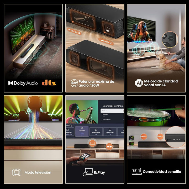 Hisense HS1000, 2.0 Kanal Soundbar, 120W max Audio Power, Dolby Audio, DTS Virtual:X, Voice Enhanced