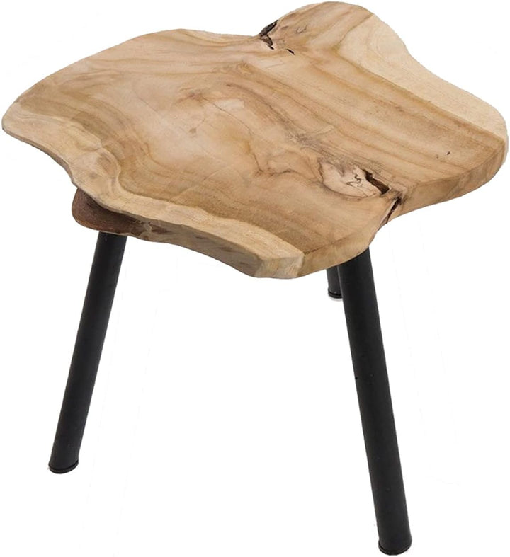 LS-LebenStil Beistelltisch Couchtisch Teakholz 44cm Hocker Braun Schwarz Massivholz Braun - Schwarz