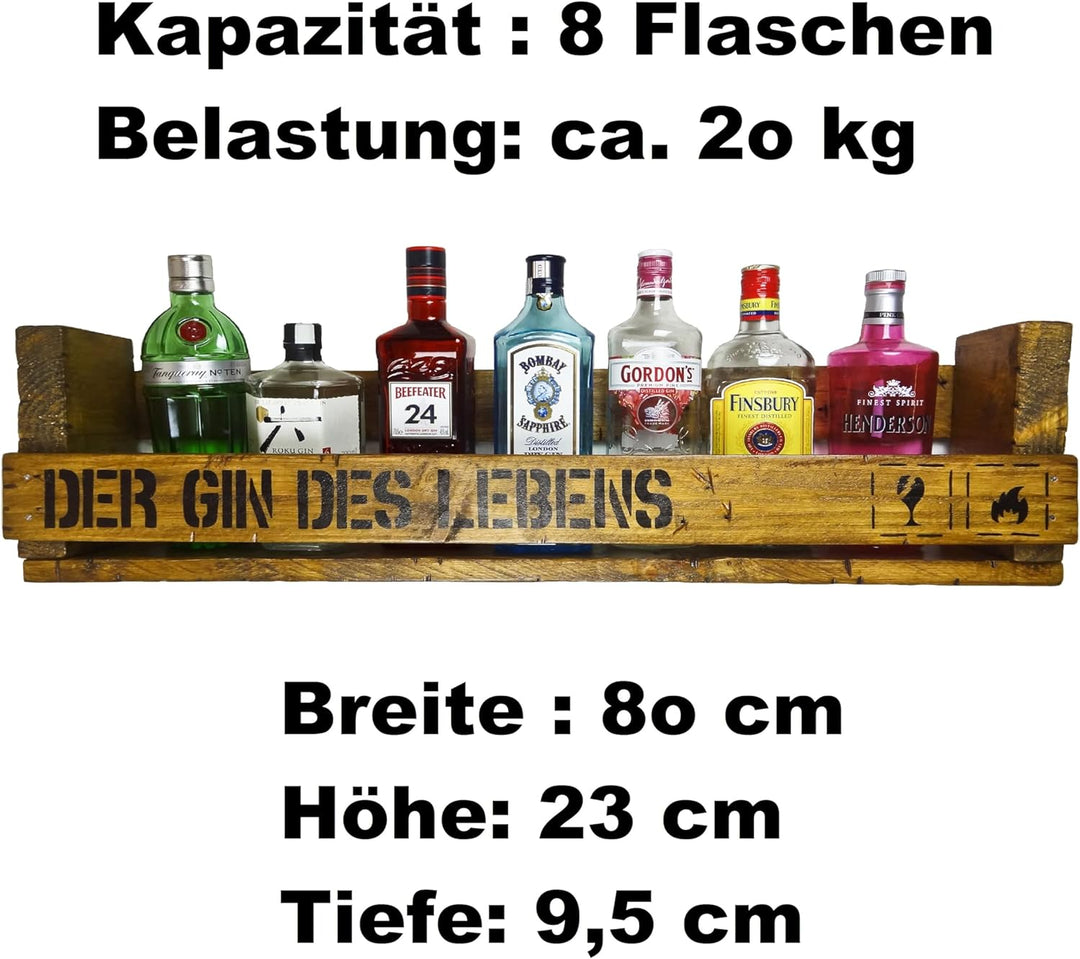" Der Gin des Lebens" SHaBBY ViNTaGe PaLeTTeNReGaL (HxLxT: 23x8ox9,5cm) Wandbar Barelement Weinregal
