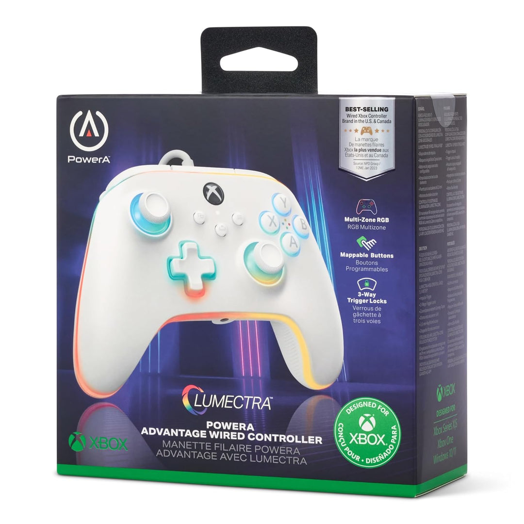 PowerA Kabelgebundener Advantage-Controller für Xbox Series X|S mit Lumectra - Weiss, Gamepad, kabel