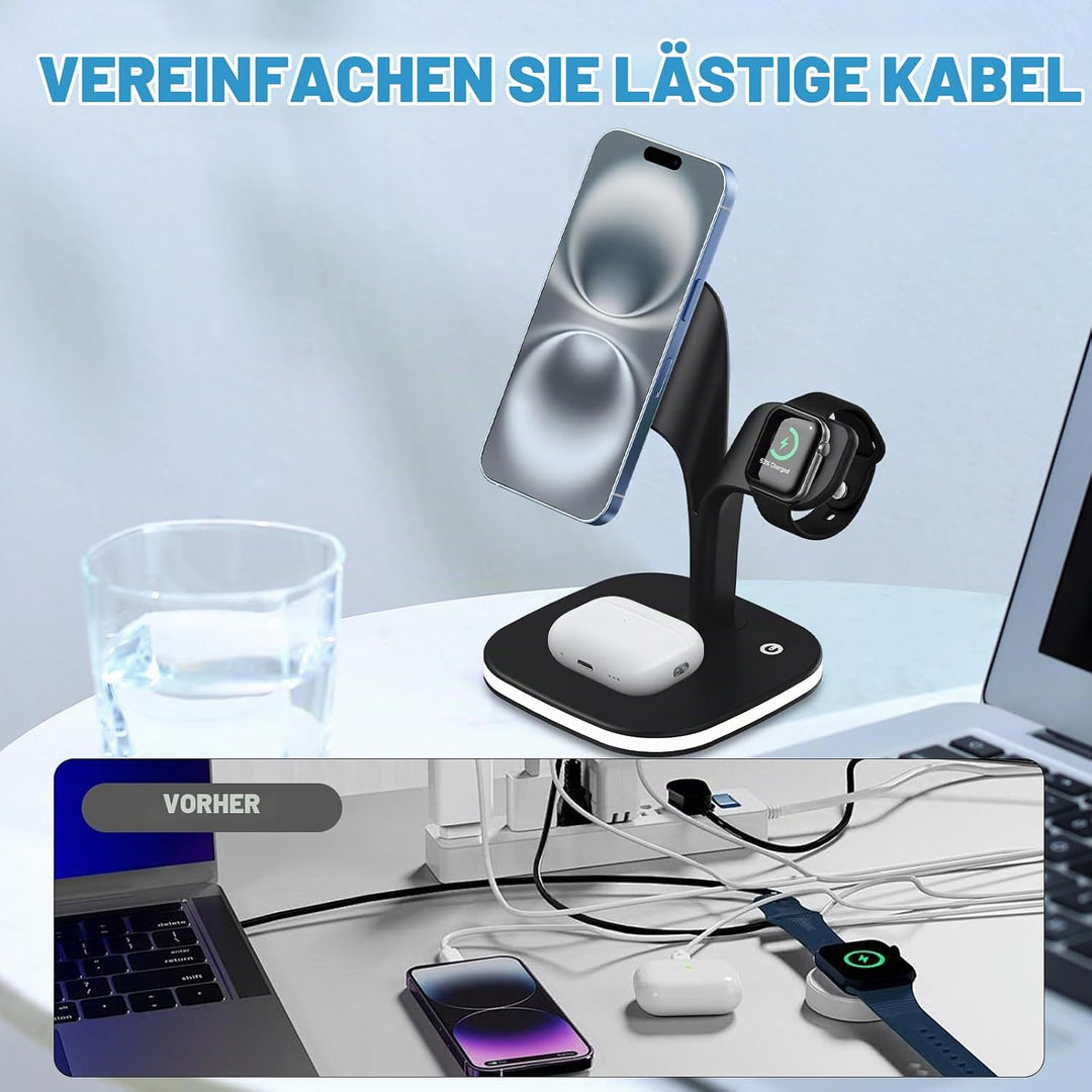 3 in 1 Ladestation Apple Watch und iPhone, Magnetischer Wireless Charger Induktive Ladestation iPhon