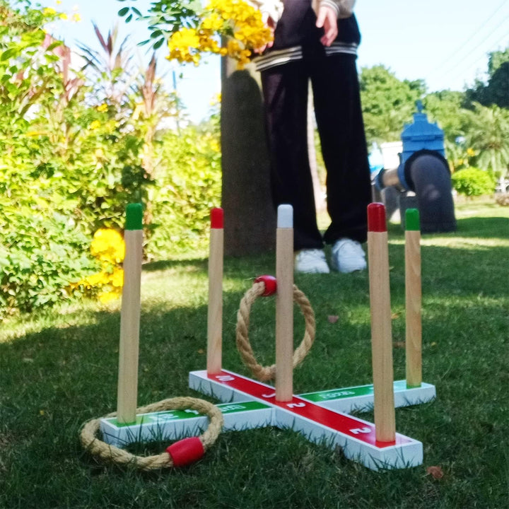 Holz-Ringwurfspiele – Quoits Spiele-Set, 5 Seilringe mit Tragetasche