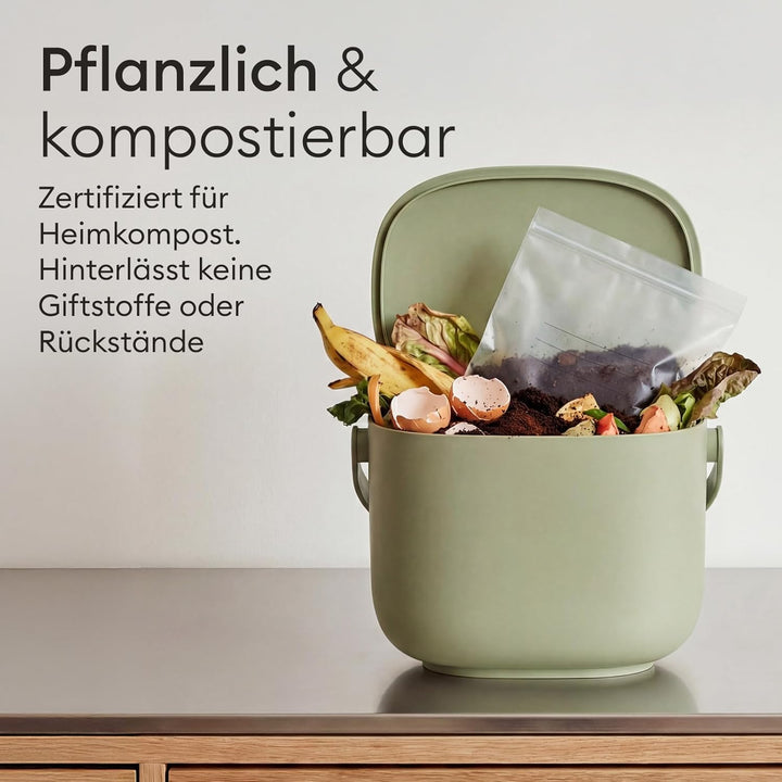 Vove kompostierbare Gefrierbeutel mit luftdichtem Zip-Verschluss, 1 L, 30 Stück - PFAS-frei, BPI-zer