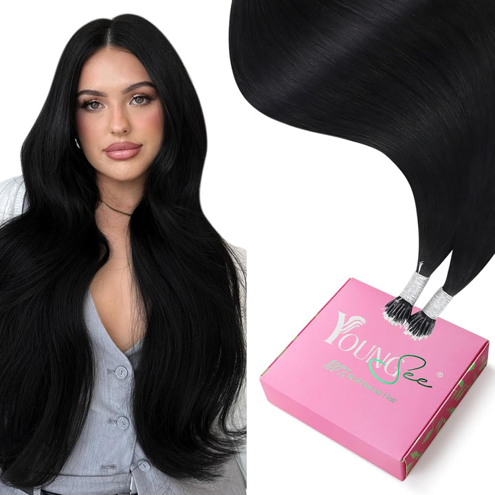 YoungSee Nanoring Extensions Echthaar Schwarz 40 cm Nanoring Extensions Schwarz Echthaar Nanoring Ex