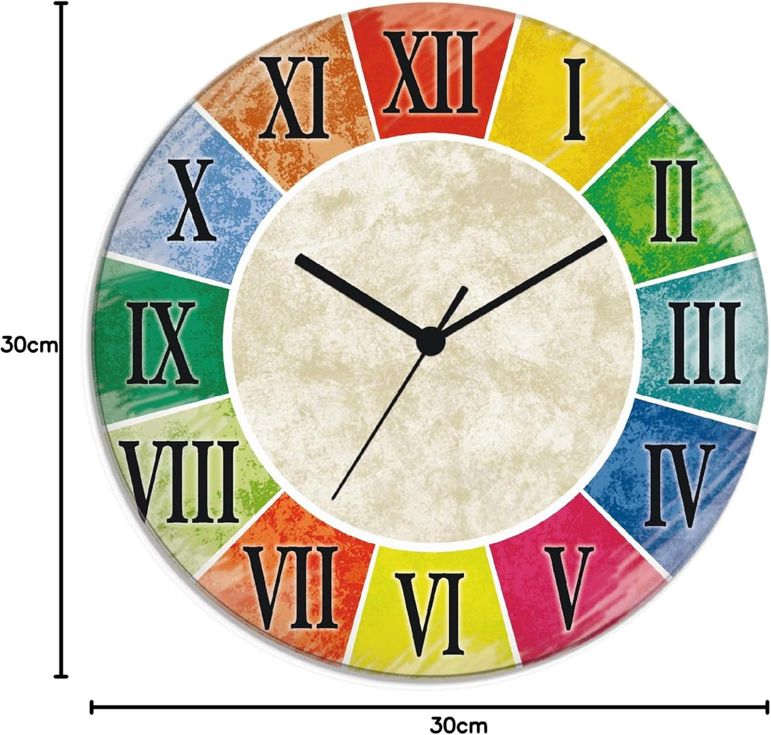 ARTLAND Wanduhr ohne Tickgeräusche Glas Funkuhr Ø 30 cm Rund Lautlos Römische Ziffern Zahlen Römisch