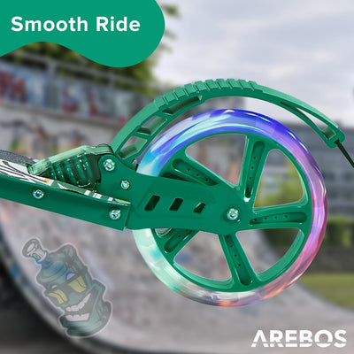 Arebos Cityroller Tretroller mit LED | höhenverstellbar | klappbar | inkl. Tragegurt | Hand- & Tritt