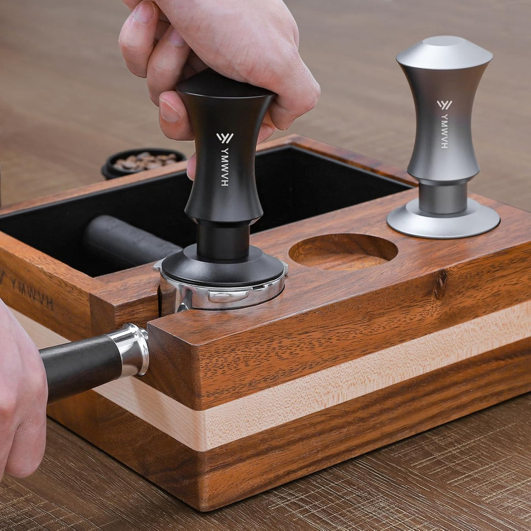 Kaffee Tamper mit Ripple Base 58mm, Edelstahl Espresso Tamper mit 20lbs/30lbs Ersatzfedern - Eloxier