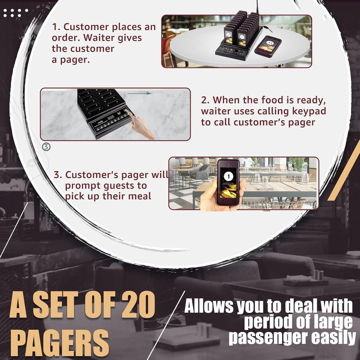 Retekess T112 Pager Rufsystem, 500M Pager Gastronomie, 20 Pager, 360 mAh Akku 36H, 999 Kanale, Auswe