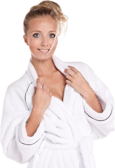 CelinaTex WellSoft Bademantel Kimono Damen Herren M weiss Mikrofaser Morgenmantel Coral-Fleece Sauna