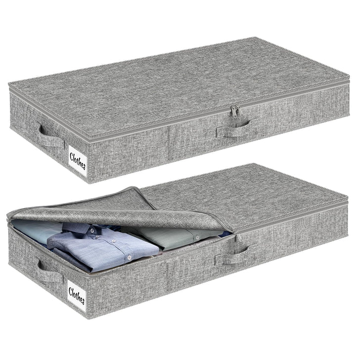 Unterbett Aufbewahrungsbox mit Deckel 12cm hoch, 2 Stück Faltbar Unterbettkommode, Waschbar Kleidera