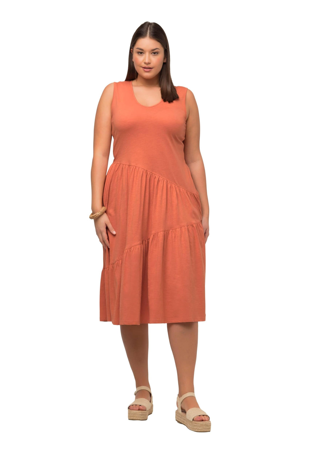 Ulla Popken Damen grosse Grössen Übergrössen Plus Size Midikleid, A-Linie, V-Ausschnitt, ärmellos, B