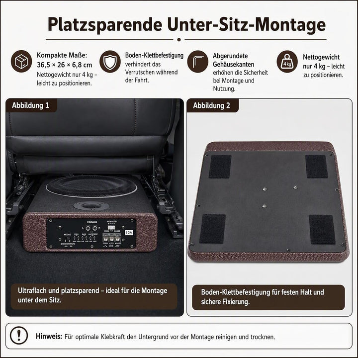 Subwoofer Flach Car Aktiv Bass Lautsprecher, Auto Ultra-Kompaktes aktives Set Unter Sitz Aktiv, mit
