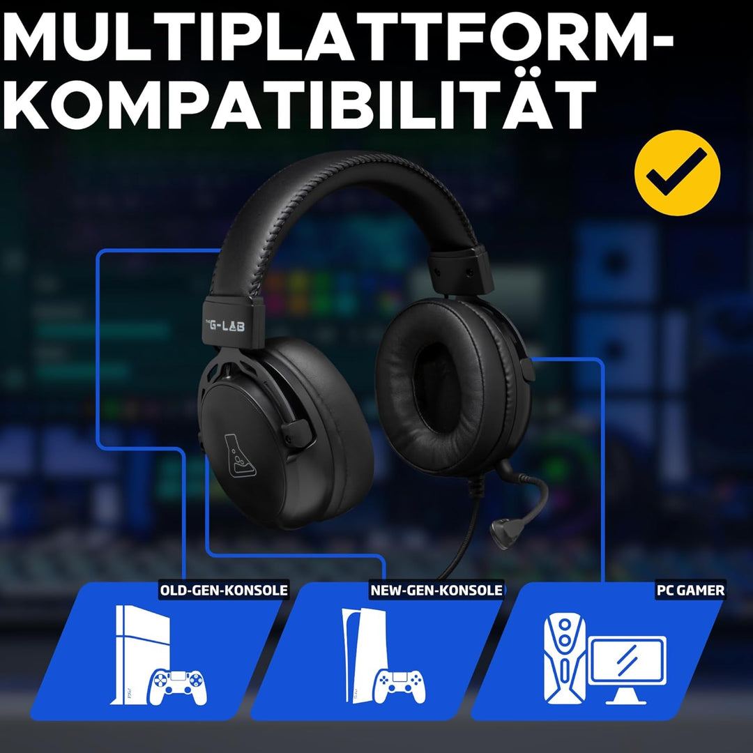 THE G-LAB Korp Titanium - Gaming Headset - Kabelgebundenes Gaming-Headset mit abnehmbarem Mikrofon,