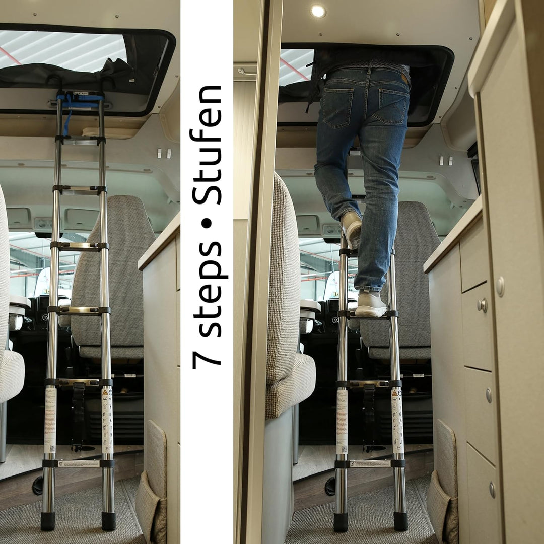 your GEAR Pescara - 2 m Teleskopleiter aus Stahl, max150 kg, schmale Leiter für Wohnmobil Camper und