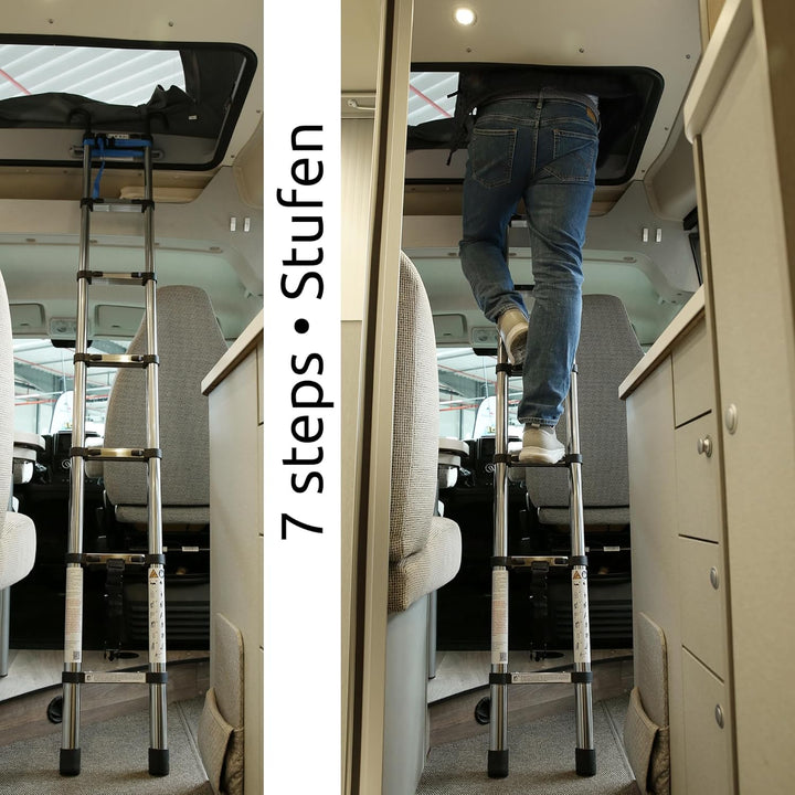 your GEAR Pescara - 2 m Teleskopleiter aus Stahl, max150 kg, schmale Leiter für Wohnmobil Camper und