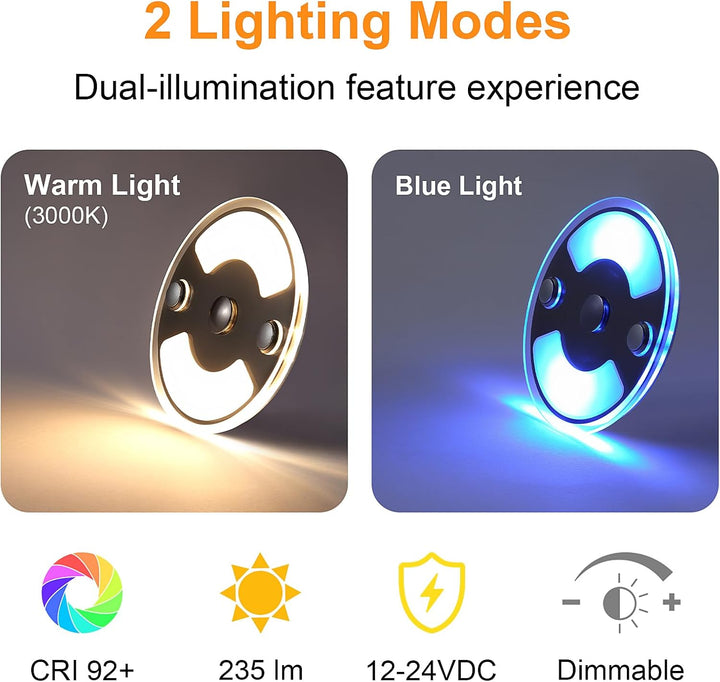 Obeaming 4 x 12V LED Deckenleuchte Wohnmobil Flach Dimmbar Panel Rund Leuchte 75mm 235LM mit Touch S