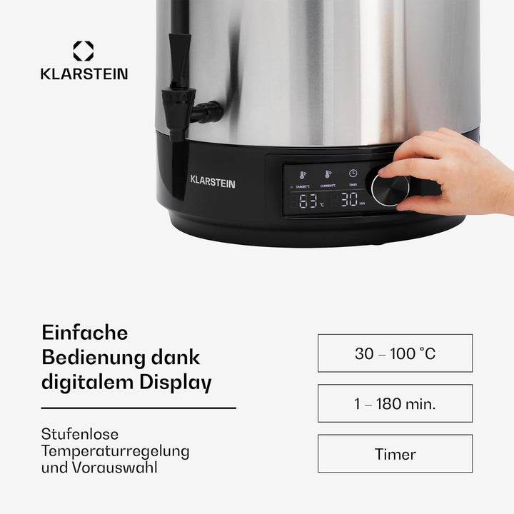 Klarstein Einkochautomat mit Hahn, 25L Glühweinkocher, Edelstahl-Glühweinkocher mit Zapfhahn, Grosse