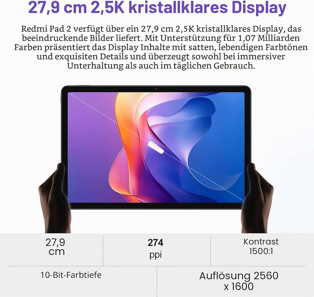 XIAOMI Redmi Pad 2 - Tablette Avec Écran 11" 2.5K 90Hz, 128GB + 4GB RAM, MediaTek G100-Ultra, Batter
