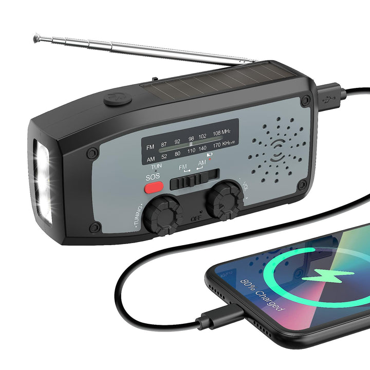 Kurbelradio, Notfall Weltempfänger Testsieger LED-Taschenlampe, SOS-Alarm,AM/FM Wetter Wind Up Solar