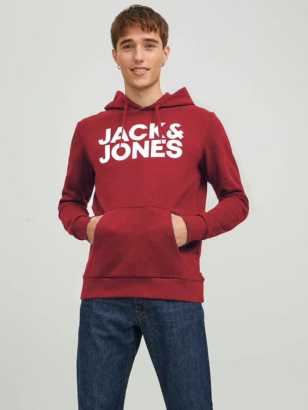 JACK & JONES Herren Jjecorp Logo Sweat Hood Noos Kapuzenpullover XS Rio Red/Print White, XS Rio Red/