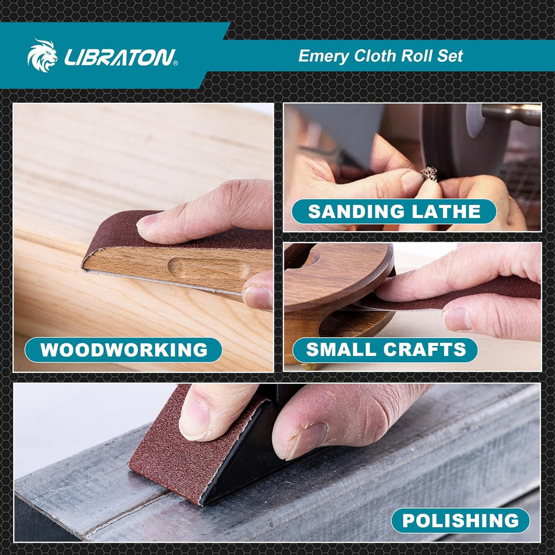 Libraton Schleifpapier Rollen, Schmirgeltuchrolle, 5 Rollen Schleifpapier mit Box, Körnung 150, 240,